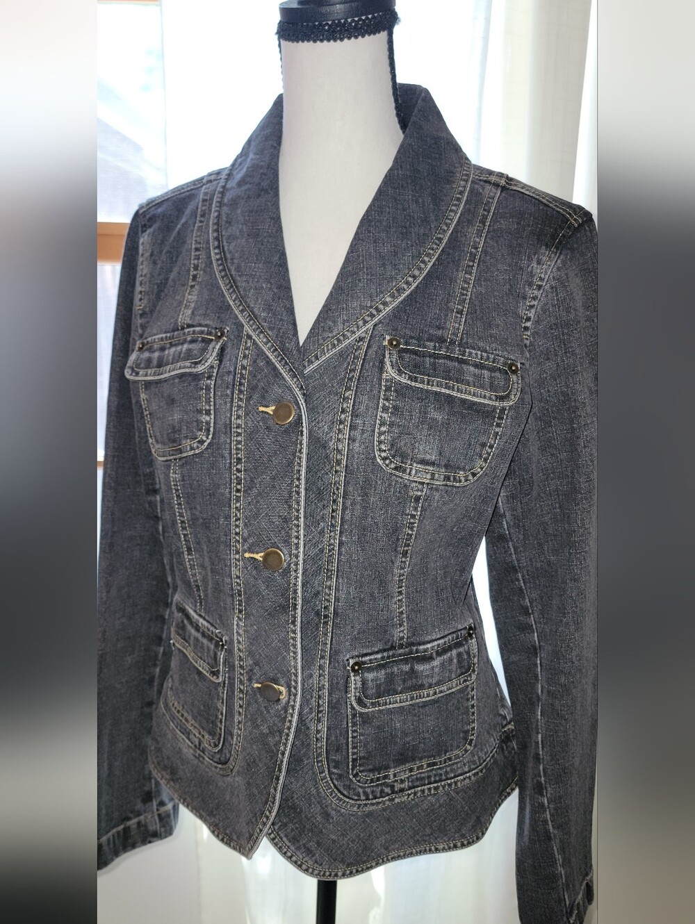 LOFT Dark Gray Denim Blazer Jacket